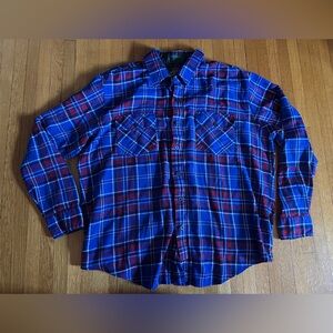Vintage Acrylic Greatland Sportswear Blue and Red Flannel Shirt, Size XL